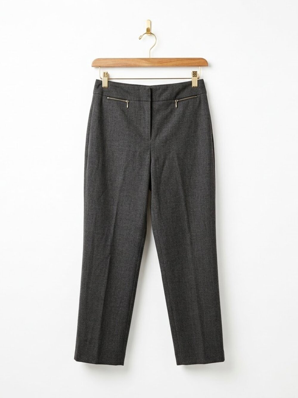 Vintage Talbots Trousers Size 10 Petite Charcoal Gray Zip Pocket Ankle Workwear